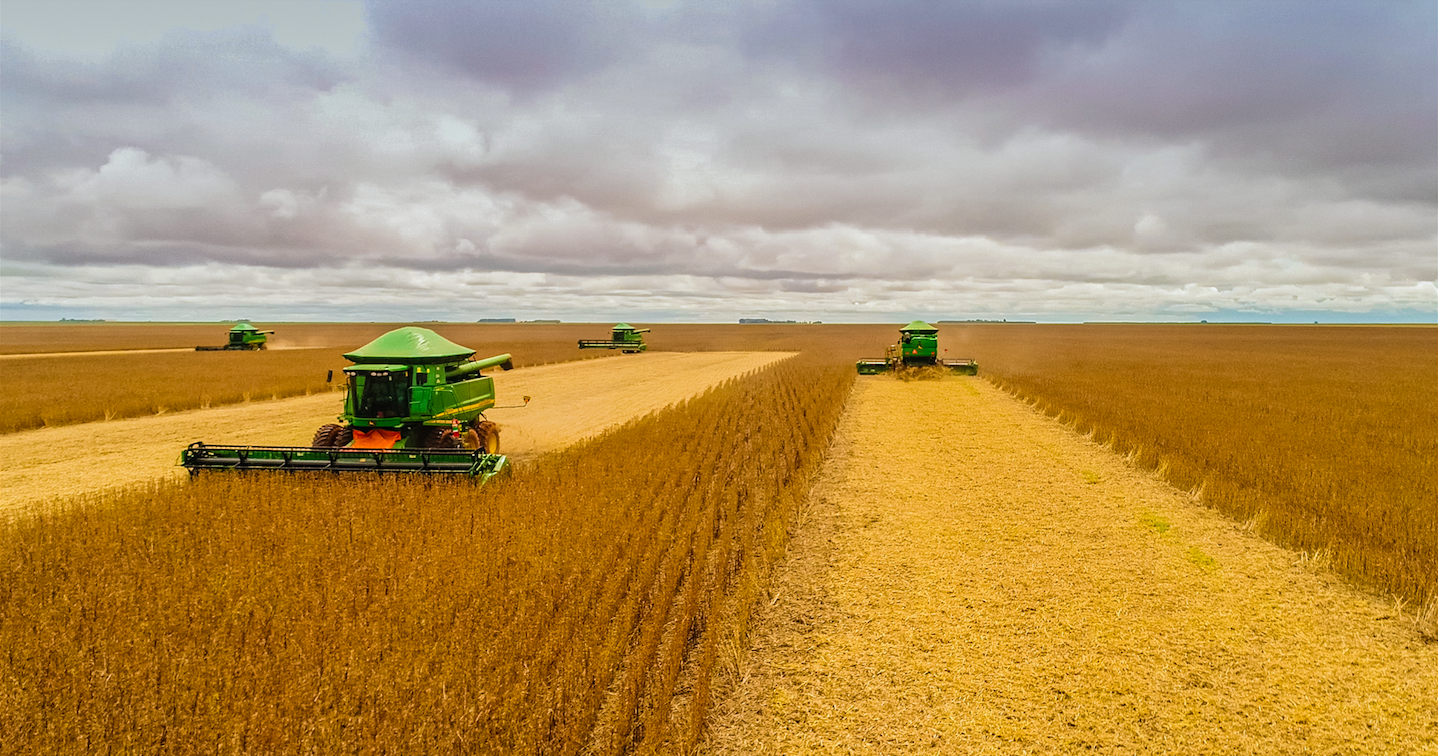 Positioning of agricultural machinery during the soybean harvest in Chapadão do Sul, Mato Grosso do Sul. Image by Shutterstock. Brazil, February 27, 2020. Positioning of agricultural machinery during the soybean harvest in Chapadão do Sul, Mato Grosso do Sul. Image by Shutterstock. Brazil, February 27, 2020.