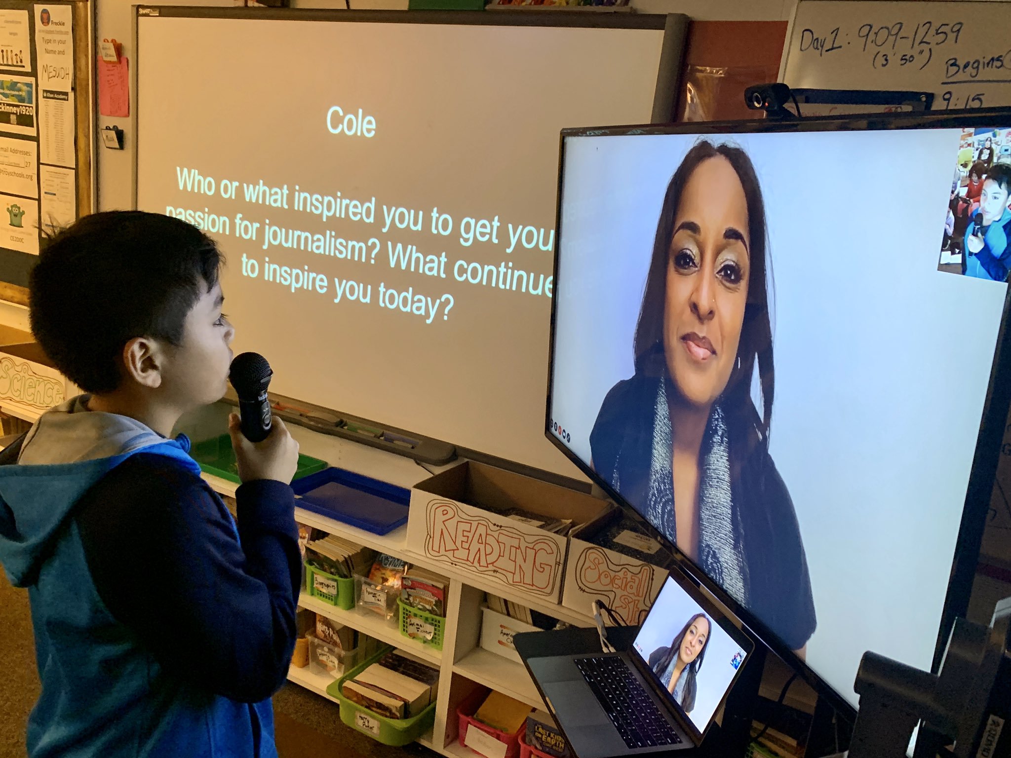 A 5th grade student asks journalist Natasha S. Alford a question during her virtual visit. Photo courtesy of Grayson McKinney. United States, 2019.