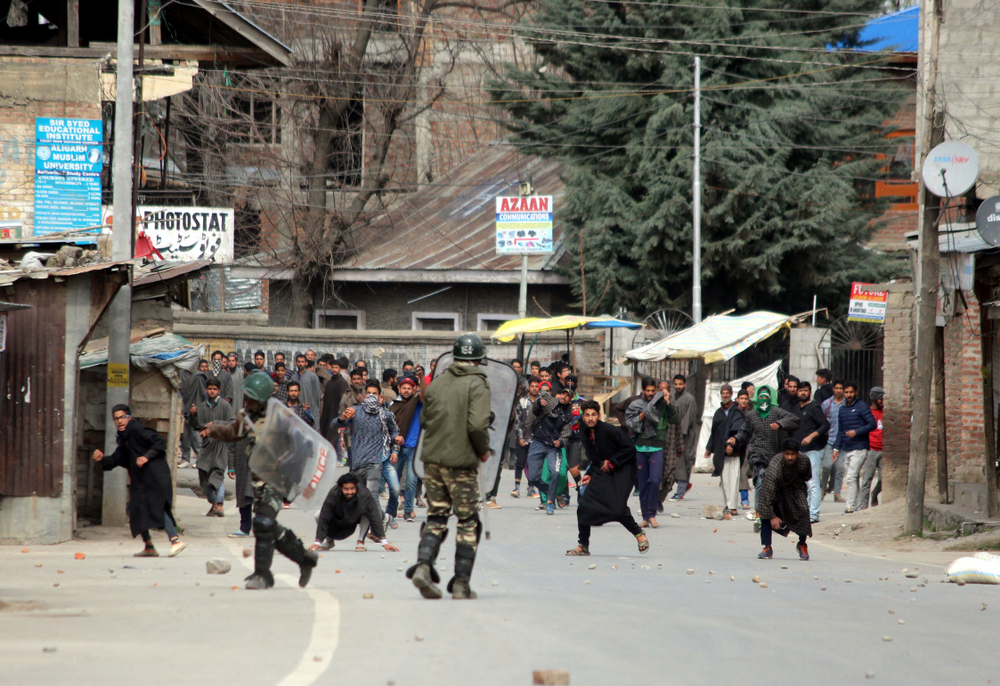 Clashes erupted after security forces killed two foreign militants belonging to the Jaish-e-Mohammad extremist group. Image by Aasif Shafi / Shutterstock. India, 2018. Clashes erupted after security forces killed two foreign militants belonging to the Jaish-e-Mohammad extremist group. Image by Aasif Shafi / Shutterstock. India, 2018.