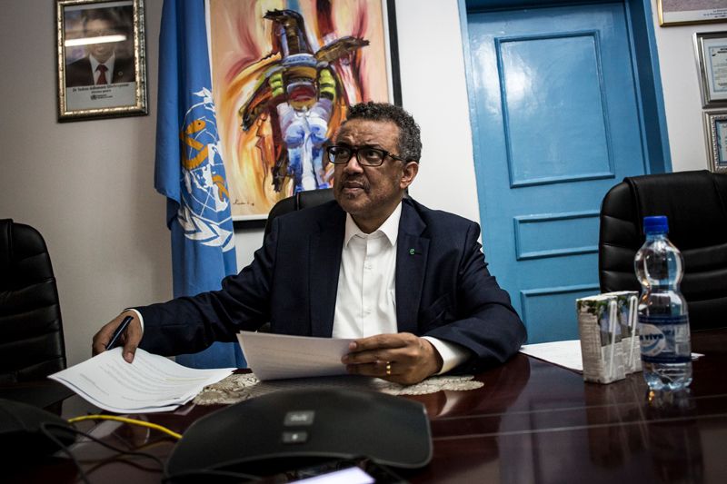Tedros Adhanom Ghebreyesus, director of the World Health Organization, in Kinshasa on 14 June. Image by John Wessels for Nature. Congo, 2019. Tedros Adhanom Ghebreyesus, director of the World Health Organization, in Kinshasa on 14 June. Image by John Wessels for Nature. Congo, 2019.
