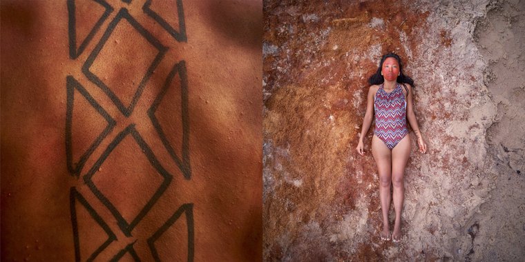 Tupi laying down on the beach in her community. Image by Pablo Albarenga. Brazil, 2019. Tupi laying down on the beach in her community. Image by Pablo Albarenga. Brazil, 2019.