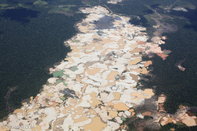 In Madre de Dios in the southern Peruvian Amazon, the devastation from illegal gold is clear from above. Image by Rhett Butler. Peru, 2016. Madre de Dios