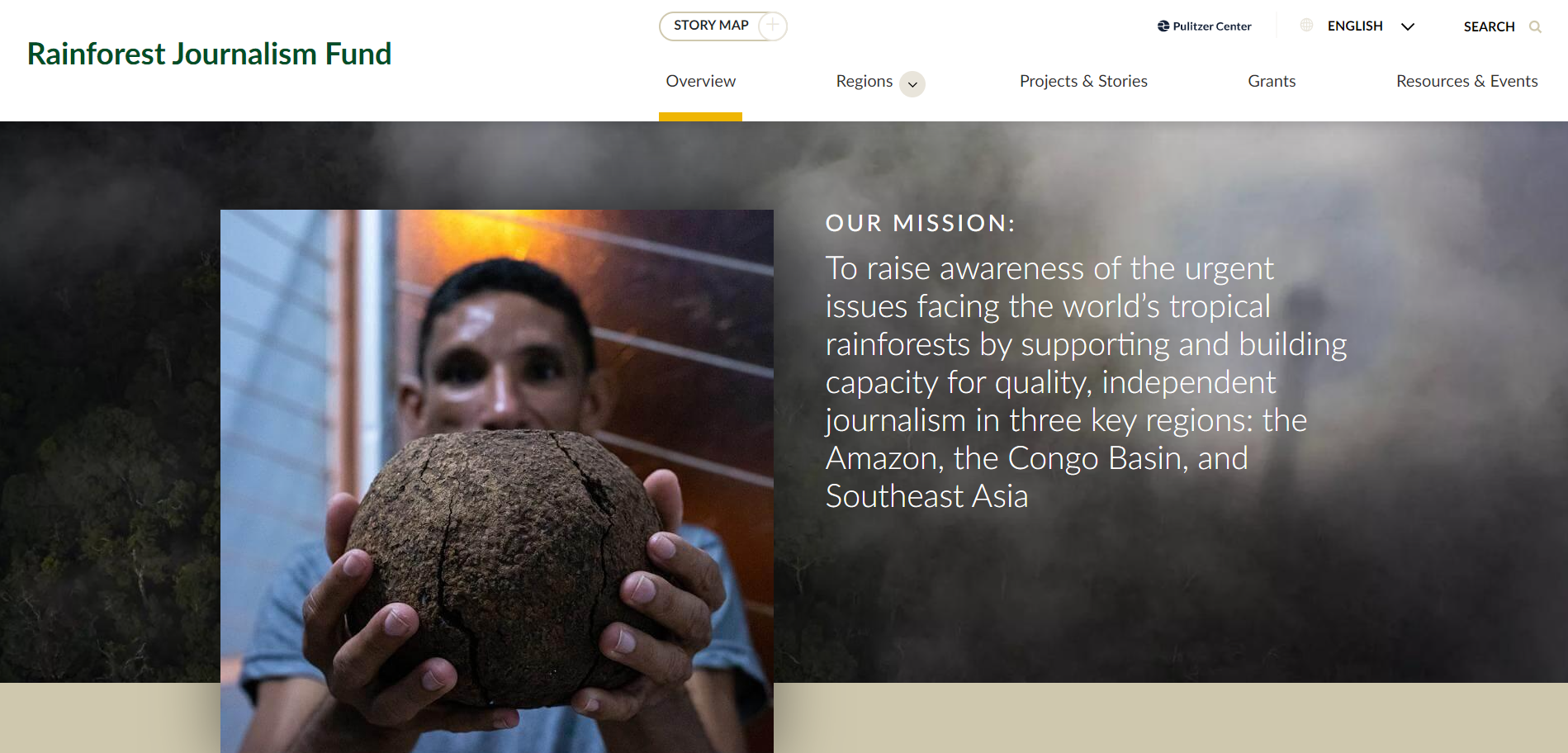 The home page of the new RainforestJournalismFund.org website. Design by Threespot. United States, 2020. The home page of the new RainforestJournalismFund.org website. Design by Threespot. United States, 2020.