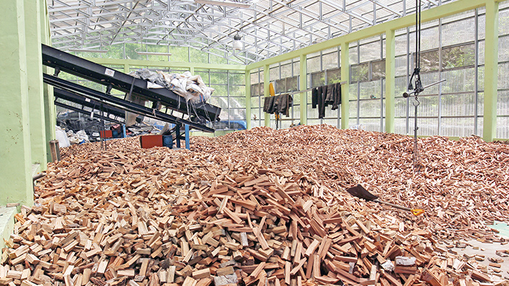 Wood chips to fuel the Saliguna PLTBm in Siberut last July. Image by Febrianti/Tempo. Indonesia, 2020. Wood chips to fuel the Saliguna PLTBm in Siberut last July. Image by Febrianti/Tempo. Indonesia, 2020.