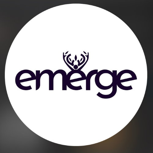 Emerge LA Logo EMERGE Los Angeles Logo. The word emerge with a crown over the middle e.