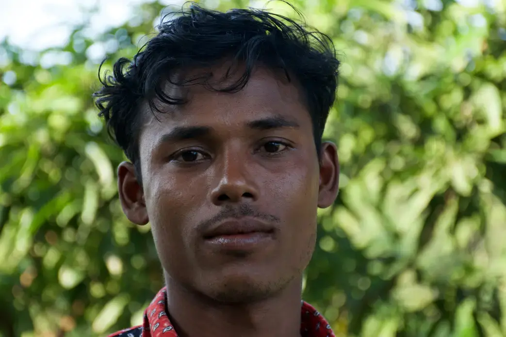Rohingya guitarist and mandolin-player Mohammed Alom left Myanmar for Malaysia. Today he lives in Bangladesh's Kutupalong refugee camp. Image by Sasha Ingber/Music in Exile. Bangladesh, 2019.