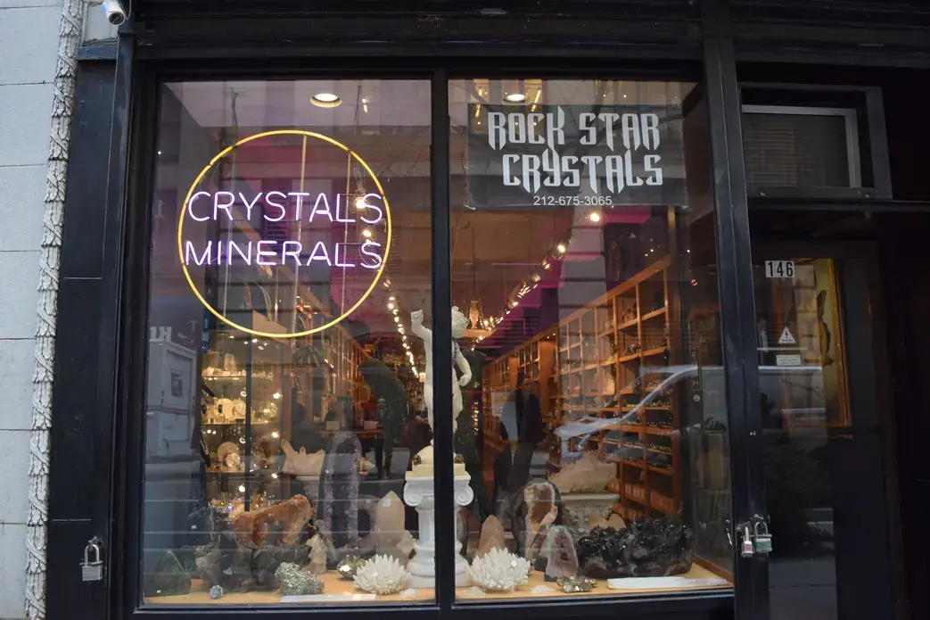 The storefront of Rock Star Crystals in New York City. Image by Claire Hogan. United States, 2019.