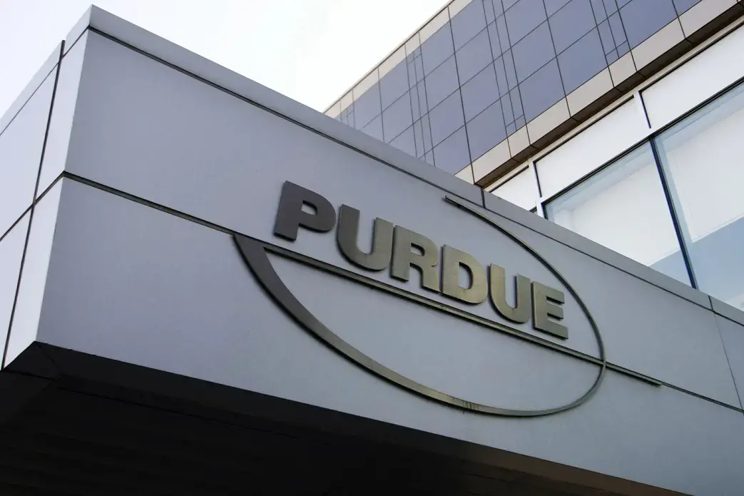 The Purdue Pharma logo at its offices in Stamford, Conn., in 2007. Image by AP Photo/Douglas Healey. United States.