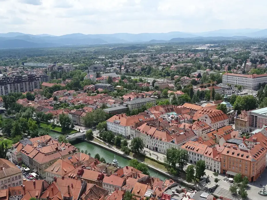 A view of the capital Ljubljana from the highest point in the city.  Image by Olivia Watson.  Slovenia 2018.