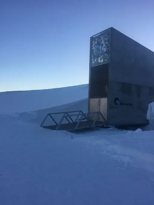 The Global Seed Vault located on Norway's Svalbard Archipelago holds over 900,000 samples of seeds from around the world as part of efforts to preserve global crop biodiversity. Image by Jennifer Duggan. Norway, 2017.