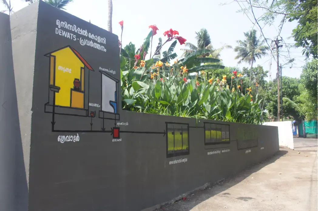 A system for aerobically treating wastewater in Chathanad Colony is one example of decentralized waste management, a technique of dealing with waste in a community where conventional methods are not as feasible. Image by Katelyn Weisbrod. India, 2019.