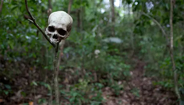 A human skull serves as a warning to travelers in the Gap. Image courtesy of Carlos Villalon. Panama, 2016.