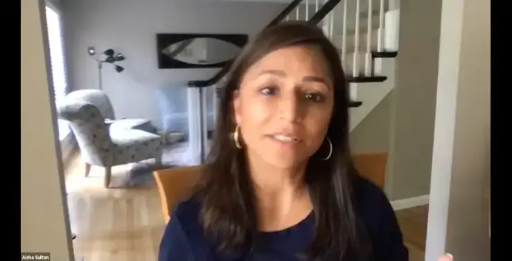 Aisha Sultan speaks during a Pulitzer Center webinar. Image courtesy of Pulitzer Center. United States, 2020.