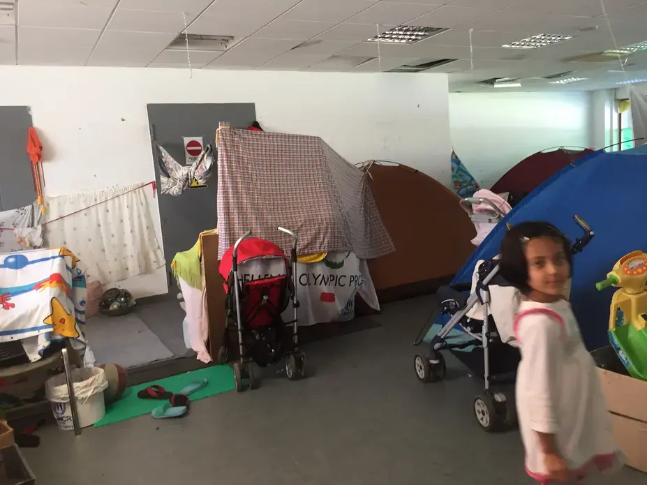 Undocumented migrants at Elliniko refugee camp in Athens