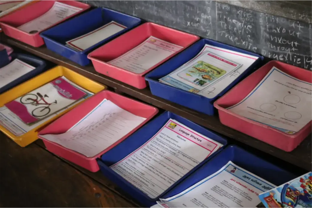 The cards used as part of India’s new Activity Based Learning system for public schools. Image by Praveena Somasundaram. India, 2017.