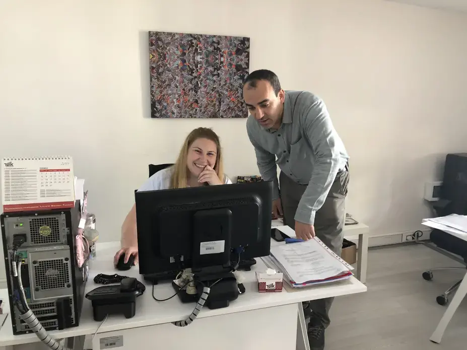 Fatih Cekic and Ayse Ozturk at the Turkish Statistical Institute. Image by Shirin Alhroob.&nbsp;Turkey, 2019.