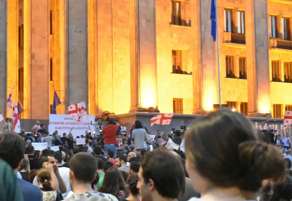 Georgians protest Russia in front of the Georgian Parliament. Image by Kaitlyn Johnson. Georgia, 2019.