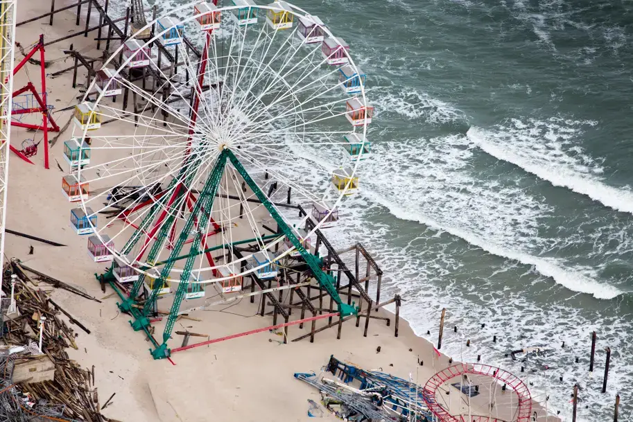 Ferris wheel damage post Hurricane Sandy: Seaside Heights, New Jersey. Image by Alex MacLean. New Jersey, 2012.
