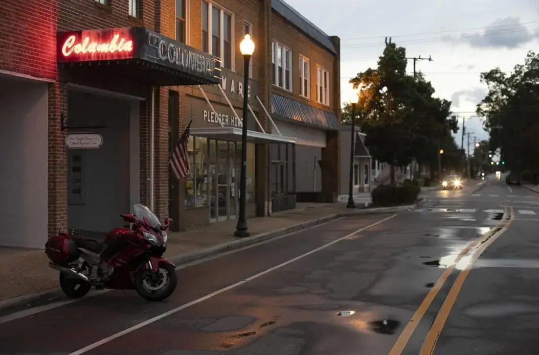 Main Street in Columbia, N.C., is quiet after a late-afternoon thunderstorm on July 23, 2020. Columbia is the county seat of Tyrrell County, with fewer than 4,000 residents. Image by Robert Willett / The News &amp; Observer / North Carolina News Collaborative. United States, 2020.