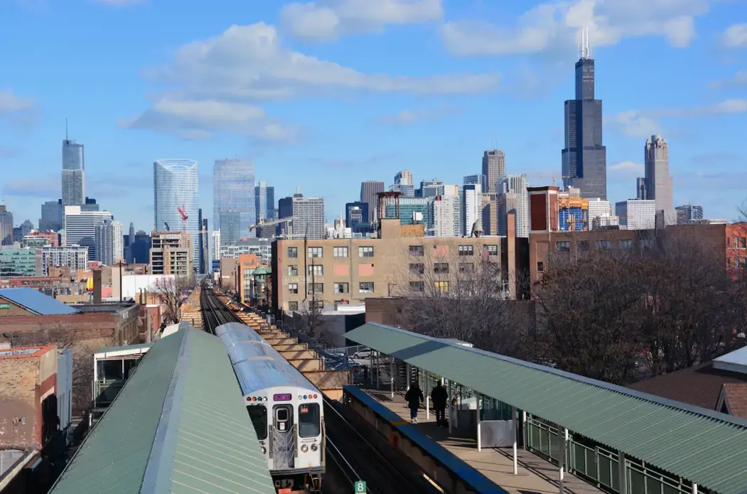 Skyscrapers punctuate Chicago's downtown skyline from the West Side. Image by D Guest Smith / Shutterstock. United States, 2018.