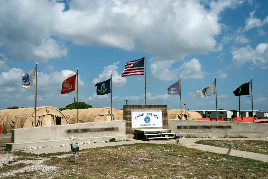 Camp Justice at the United States naval base in Guantánamo Bay. Image by Doug Mills / The New York Times. Guantánamo Bay, undated.