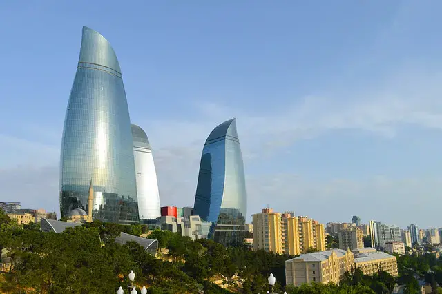 The Flame Towers in downtown Baku. Image by Francisco Anzola via Creative Commons. Azerbaijan, 2015.
