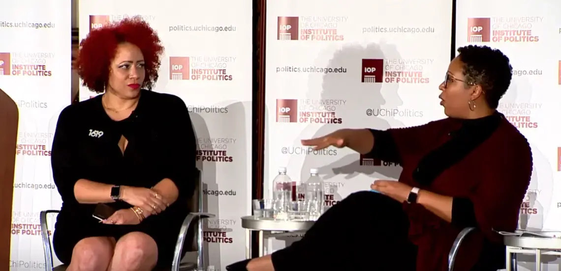 Nikole Hannah-Jones and Jenn White in conversation at the University of Chicago. Image by University of Chicago Institute of Politics. United States, 2019.