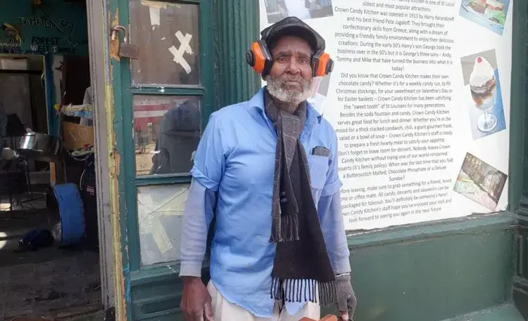 Jamaica Ray is well known as the man who plays steel drums in front of the iconic century-old Crown Candy Kitchen. Image by Sylvester Brown Jr. United States, 2020.