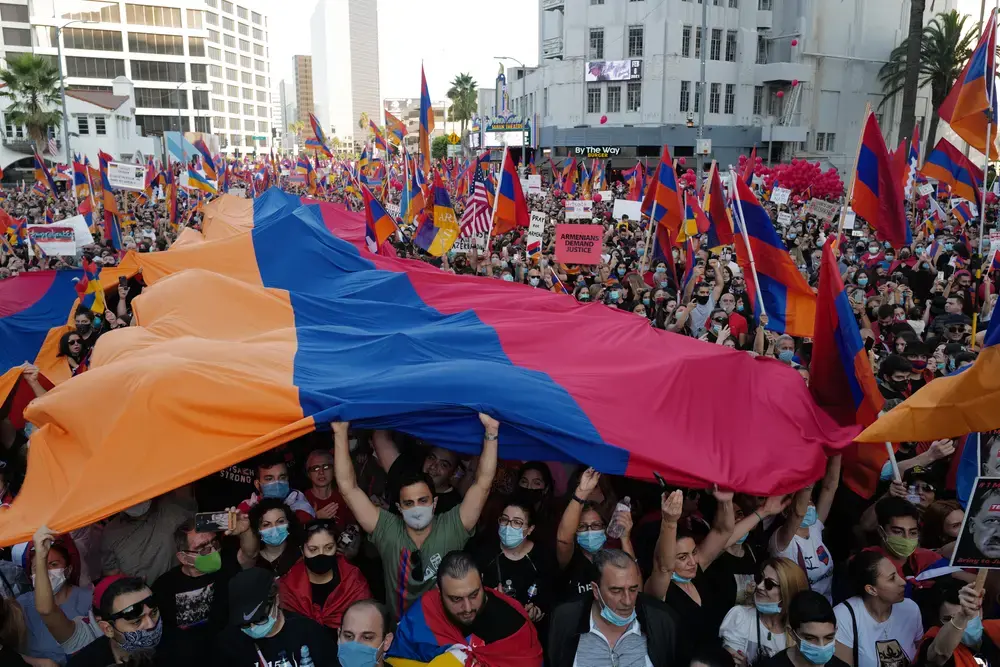 In October, the Armenian diaspora held a protest in Los Angeles against the war in the Nagorno-Karabakh. Image by Tverdokhlib / Shutterstock. United States, 2020.