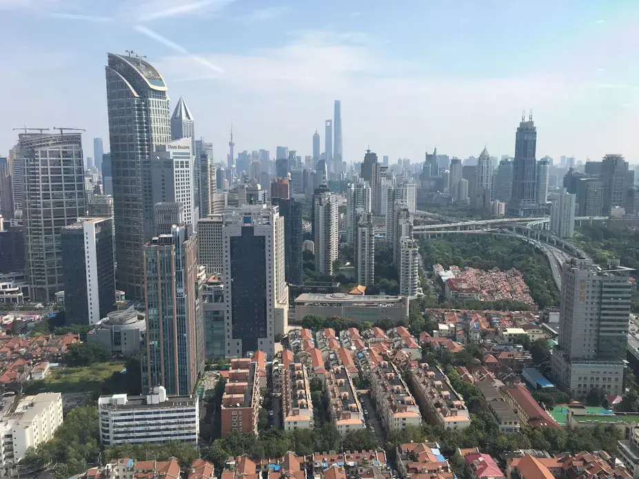 The view of Shanghai on Sunday, Sept. 30, 2017, from the Shanghai Daily newsroom. Image by Kelsey Kremer. China, 2017.