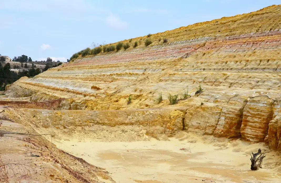 An unremediated gold mine waste pile pollutes the area around a Mintails Mining South Africa (Pty) Ltd mining right. Image by Mark Olalde. South Africa, 2016.