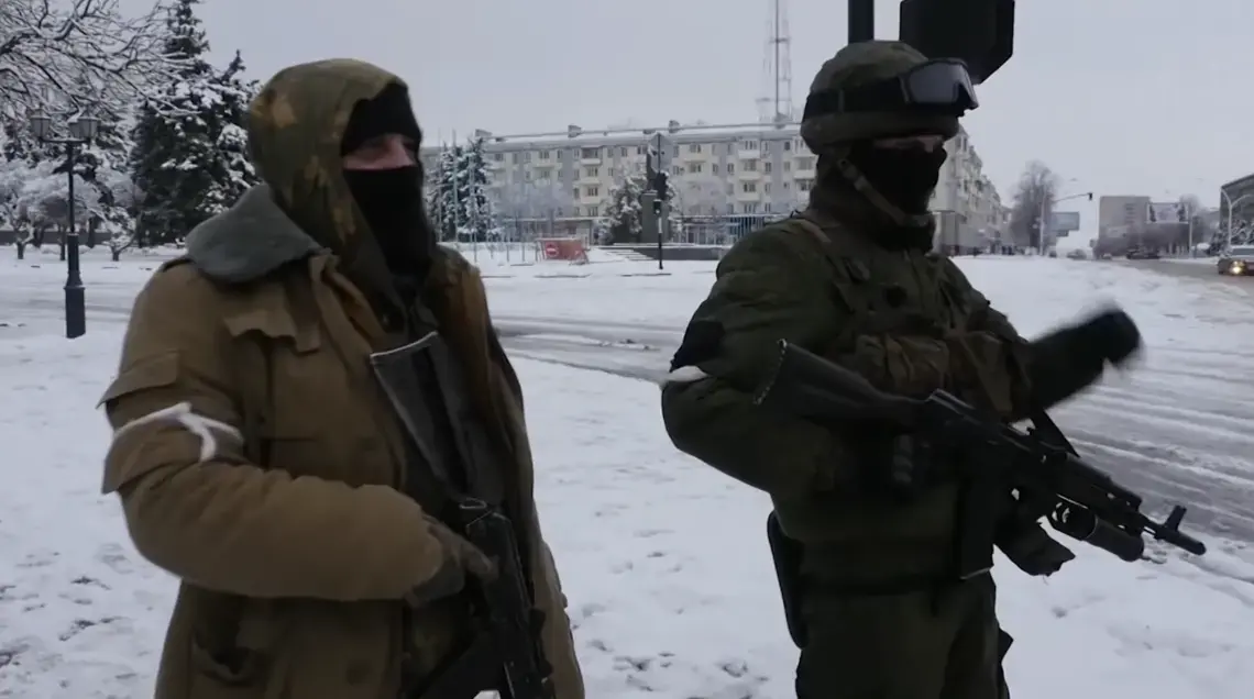 Separatist forces in the so-called Luhansk People's Republic. Image by PBS NewsHour. Ukraine, 2019.