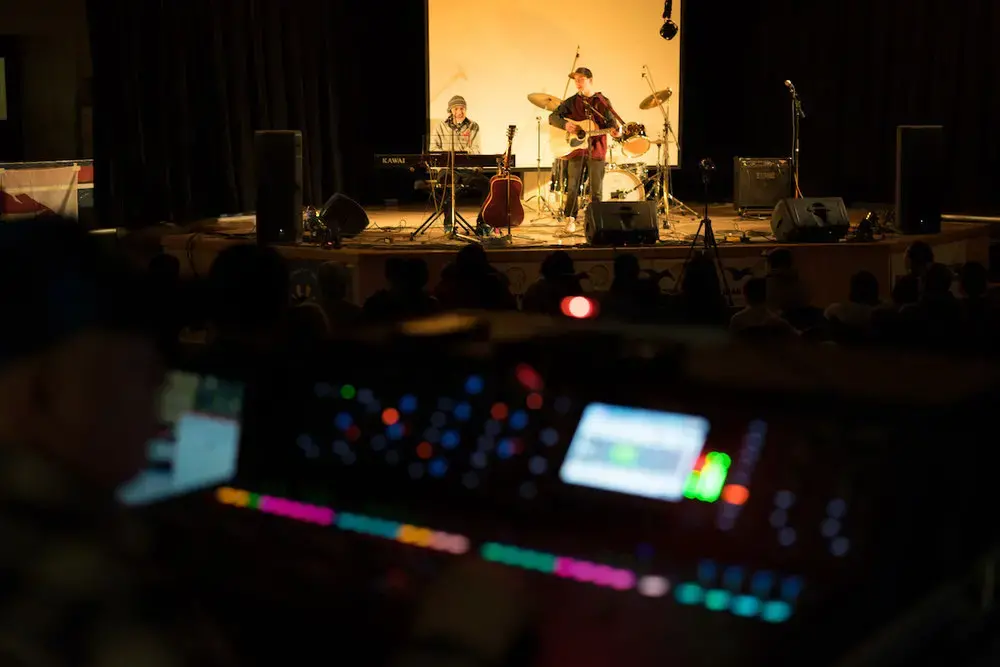 A band performs at a concert highlighting Nunavut music. Image by Nick Mott. Canada, 2018.