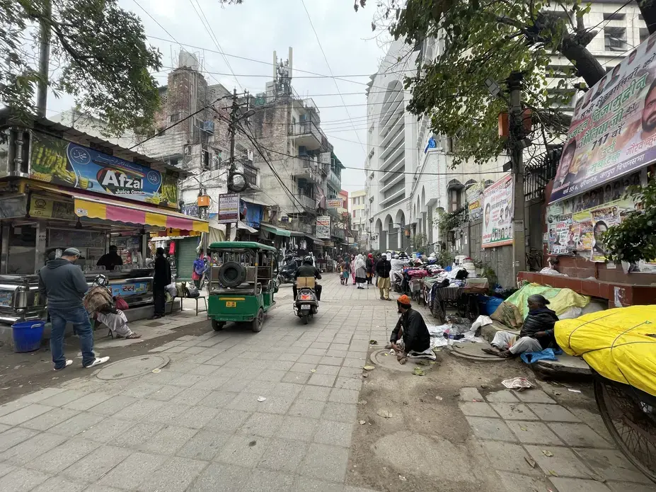 Street view near the Nizamuddin Markaz mosque in New Delhi, India.