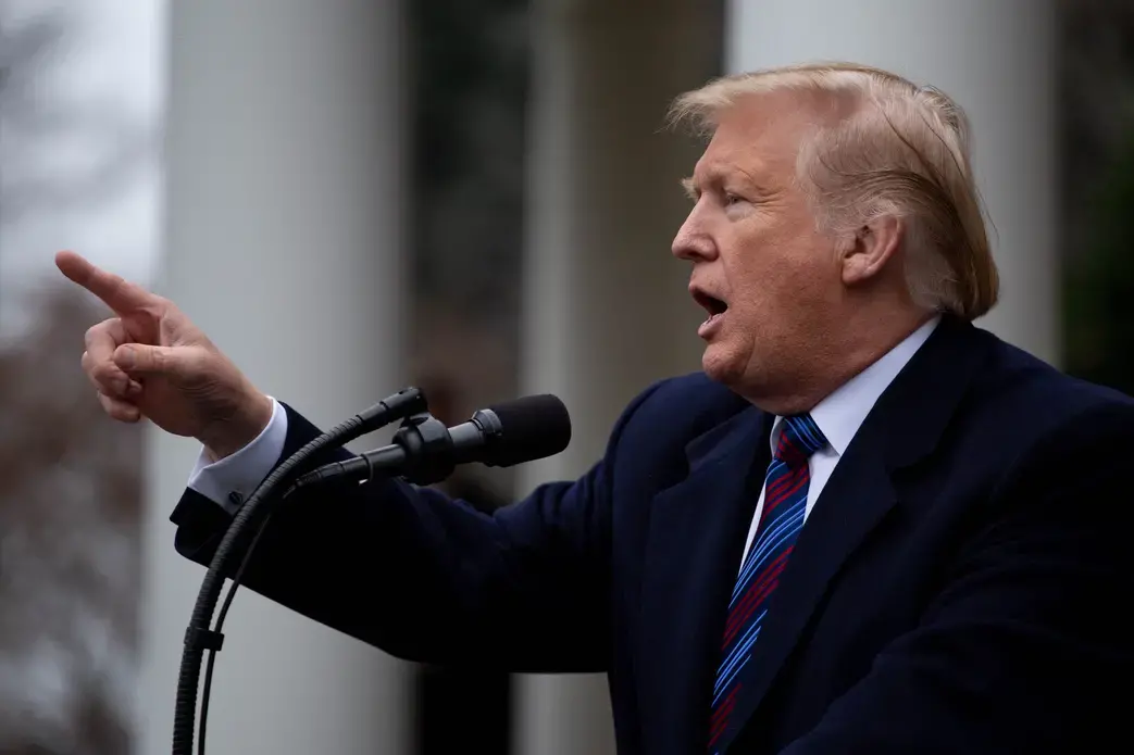 President Donald Trump speaks to the media in the Rose Garden at the White House.