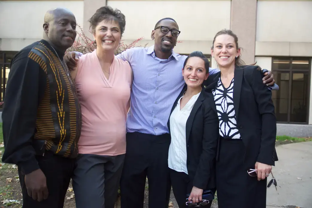 Tricia Rojo Bushnell with Lamonte McIntyre on the day of his exoneration.