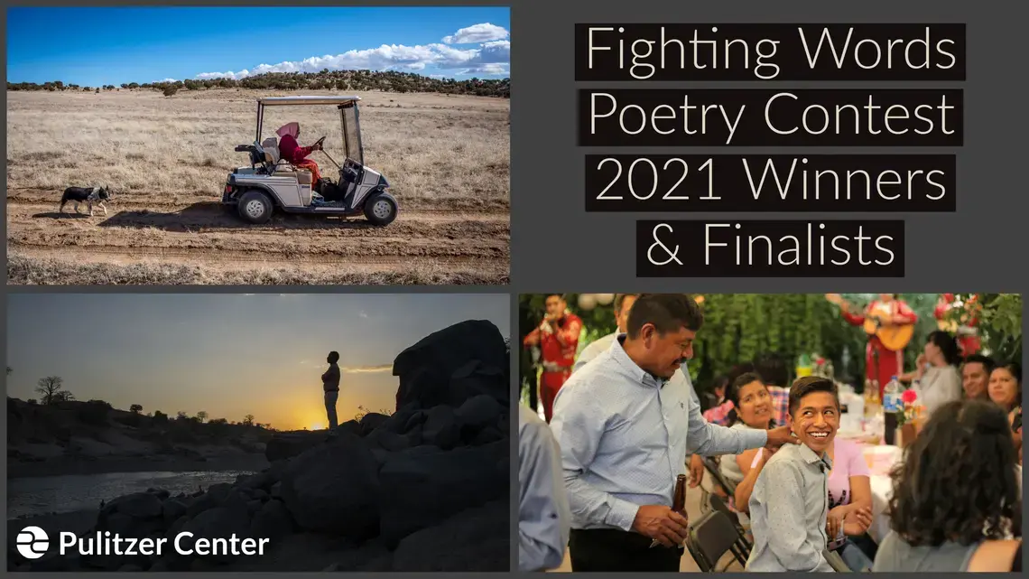 Graphic with text reading, "Fighting Words Poetry Contest 2021 Winners &amp; Finalists"