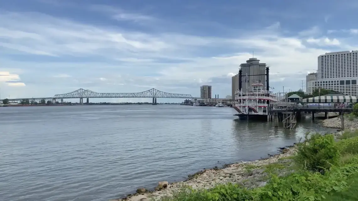 The Mississippi River along the Moonwalk Riverfront Park in New Orleans