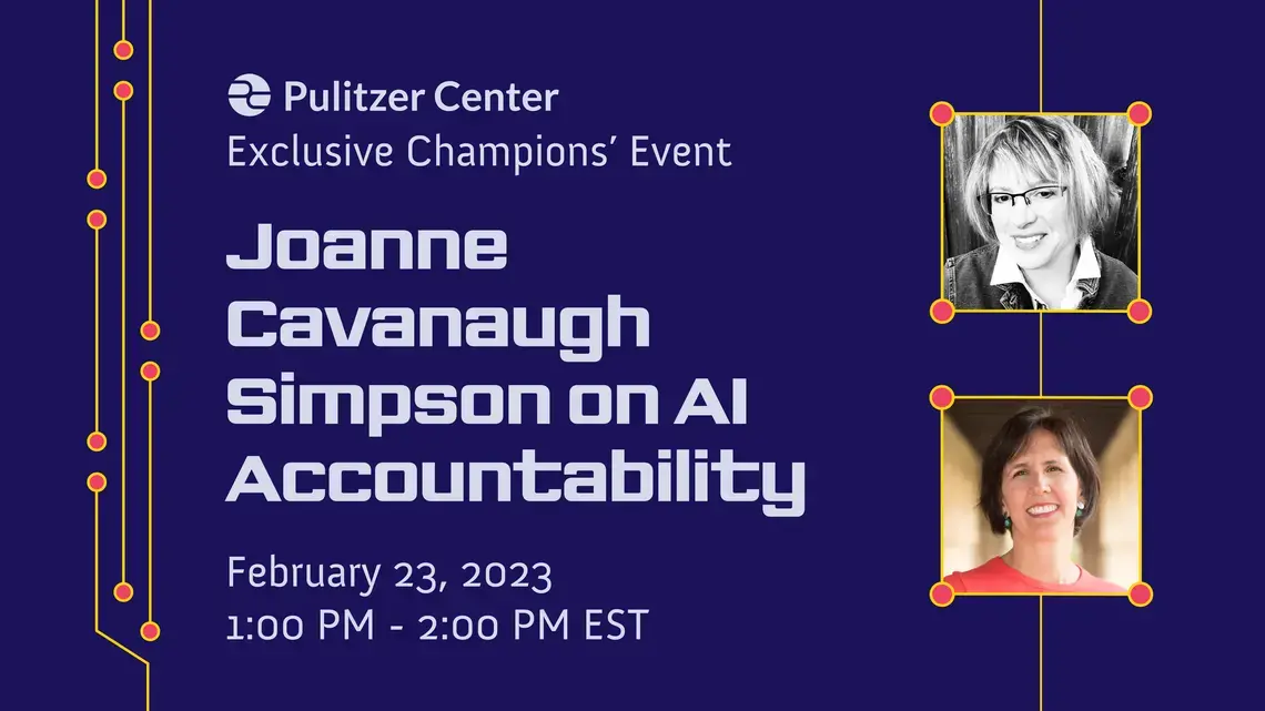 graphic with text and headshots: Champion Donors' Exclusive Event: Joanne Cavanaugh Simpson on AI Accountability Primary tabs
