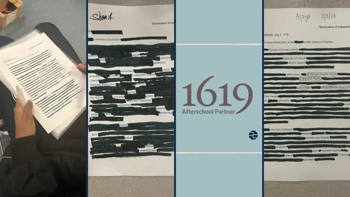 Collage showing erasure poems created by Adriana Bland's students