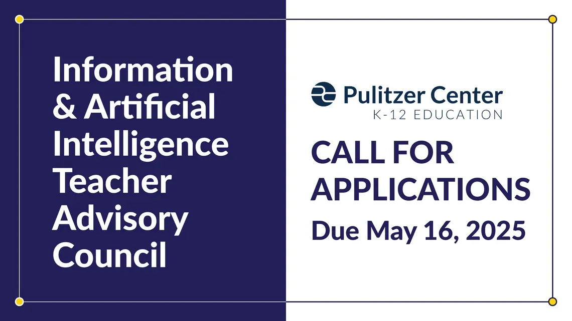 Promotional Graphic for the Advisory Council. It reads Information and Artificial Intelligence Teacher Advisory Council. Call for Applications due May 16, 2024