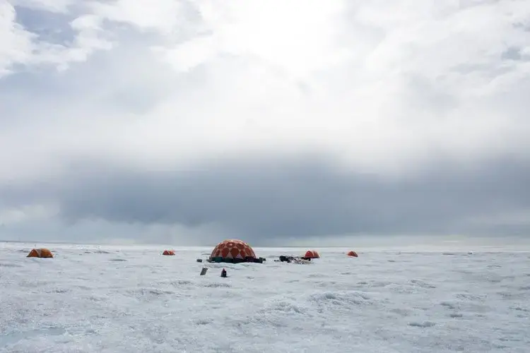 This team is studying ice sheet dynamics, or the ways the ice sheet moves over the land and into the sea. Image by Amy Martin. Greenland, 2018. 