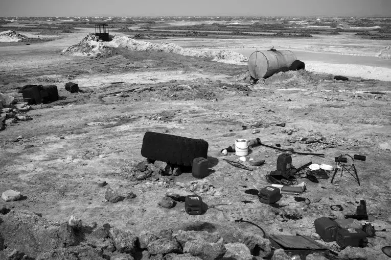 Now that the wetlands are gone, salt plains are everywhere. Some people are trying to turn the salt into table salt. Image by Ako Salemi. Iran, 2016.