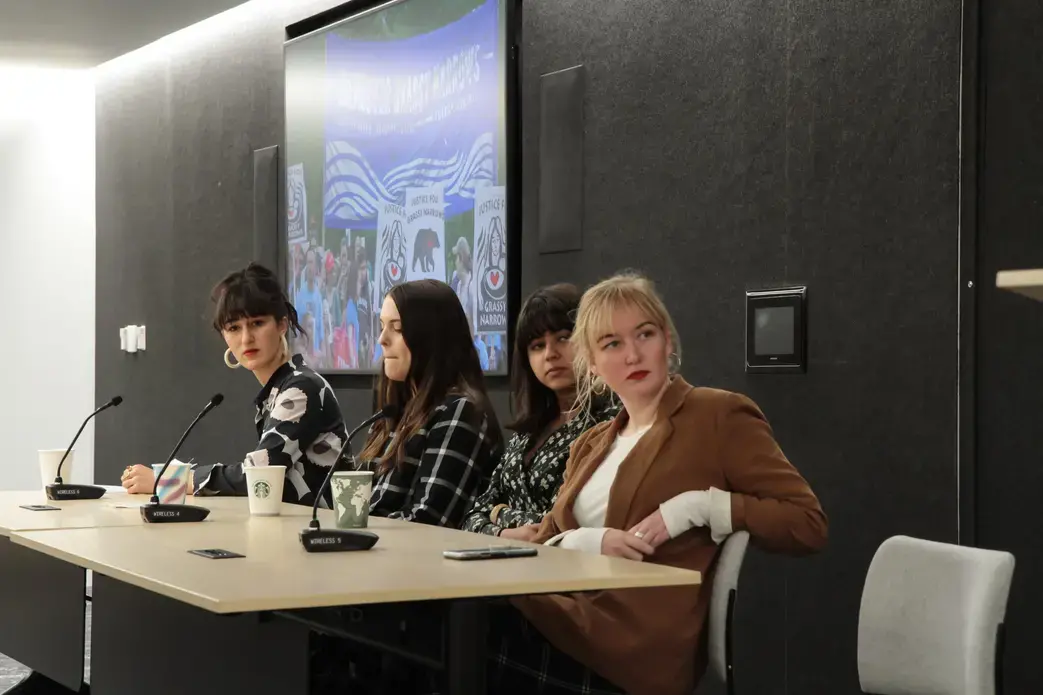 Reporting fellows Olivia Norrmén-Smith from McGill University, Madison Stewart from the University of Iowa, Pallavi Puri from Boston University School of Public Health, and Audrey Henson from Hunter College at the Women's Empowerment panel. Image by Katie Brown. United States, 2019. 