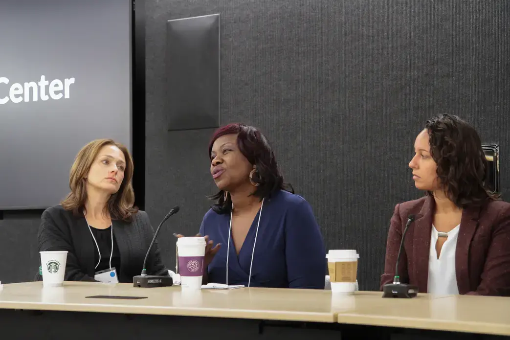 Miami Herald correspondent Jacqueline Charles answers a question from the fellows. Image by Libby Moeller. United States 2019.