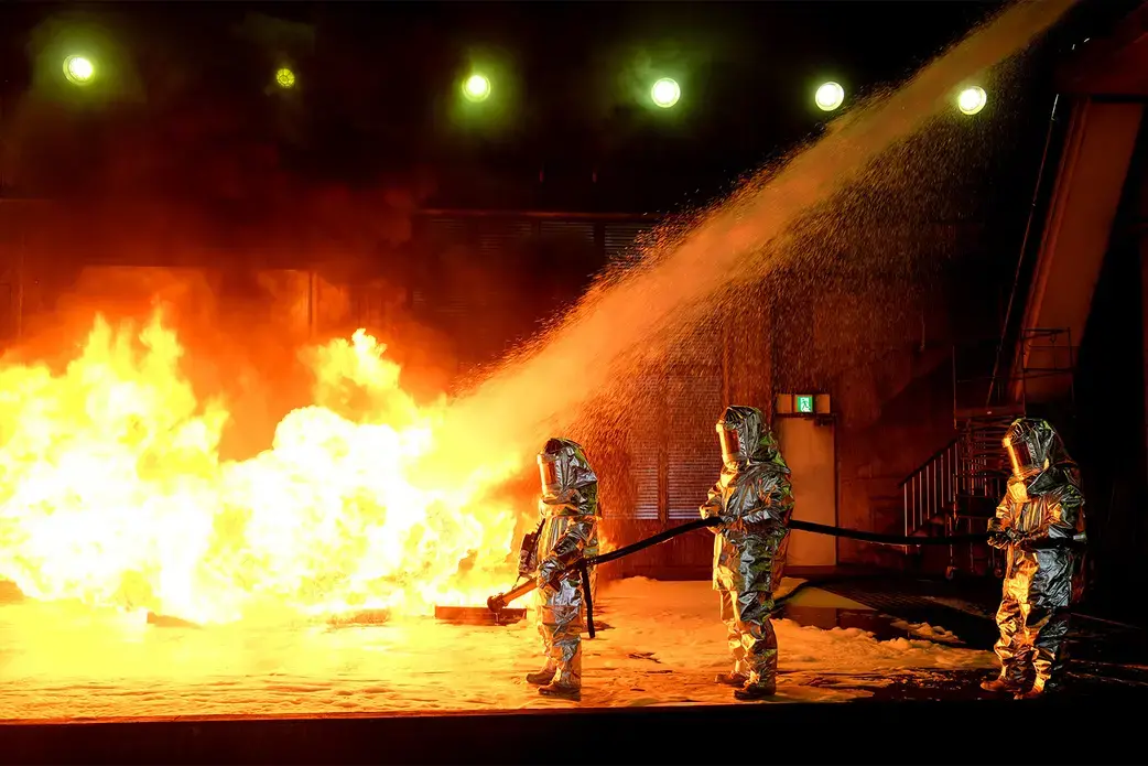 Recruits engage in hazard training. Image by Emiko Jozuka. Japan, 2018. 