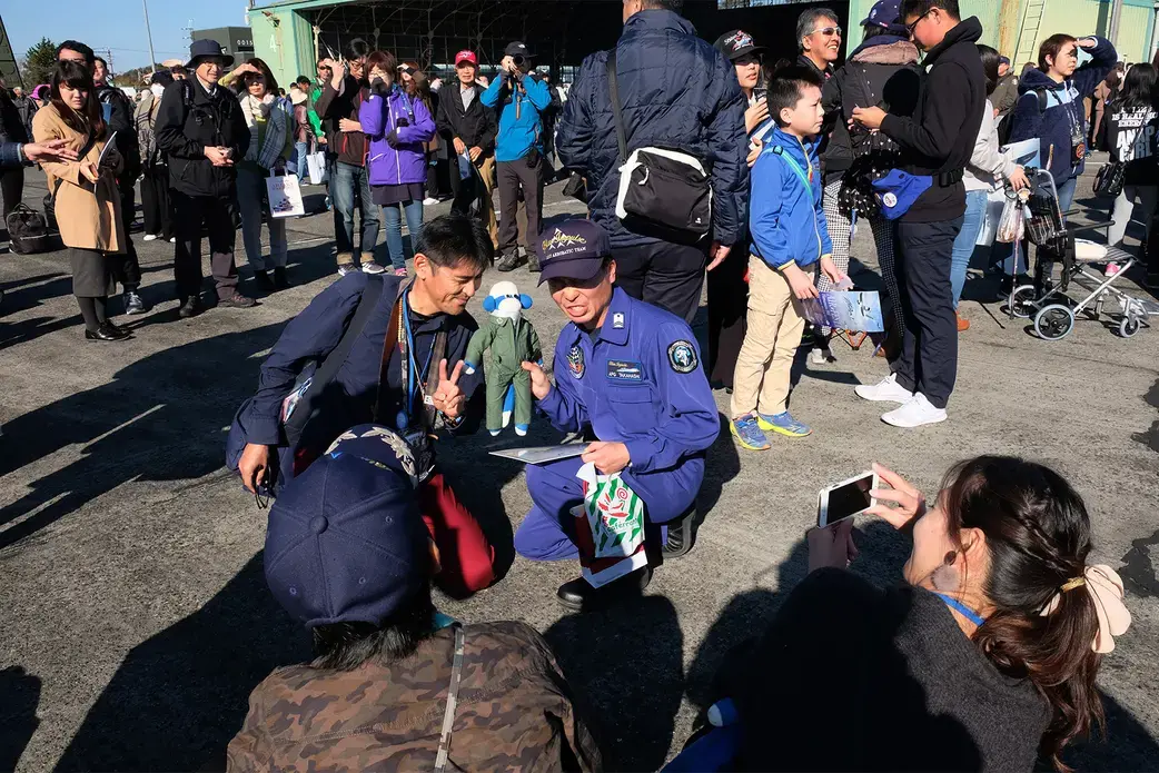 Shinji Akiyama meets a Blue Impulse pilot. Image by Emiko Jozuka. Japan, 2018. 