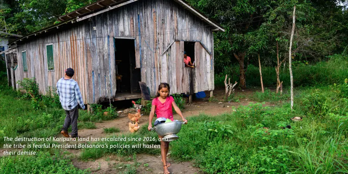 The destruction of Karipuna land has escalated since 2016, and the tribe is fearful President Bolsanoro’s policies will hasten their demise. Image by Sebastián Liste. Brazil, 2019.