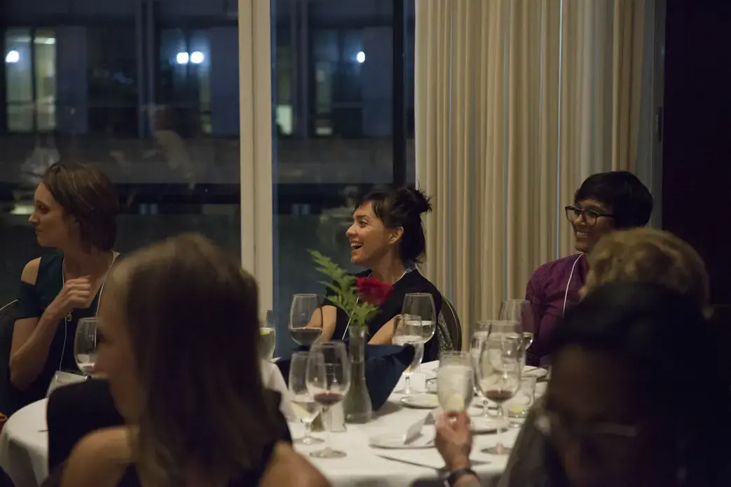 Columbia University student fellow Sarah Bellingham, Pulitzer Center grantee Allison Shelley, and Pulitzer Center grantee Rhitu Chatterjee. Image by Jin Ding. Washington, DC, 2017.