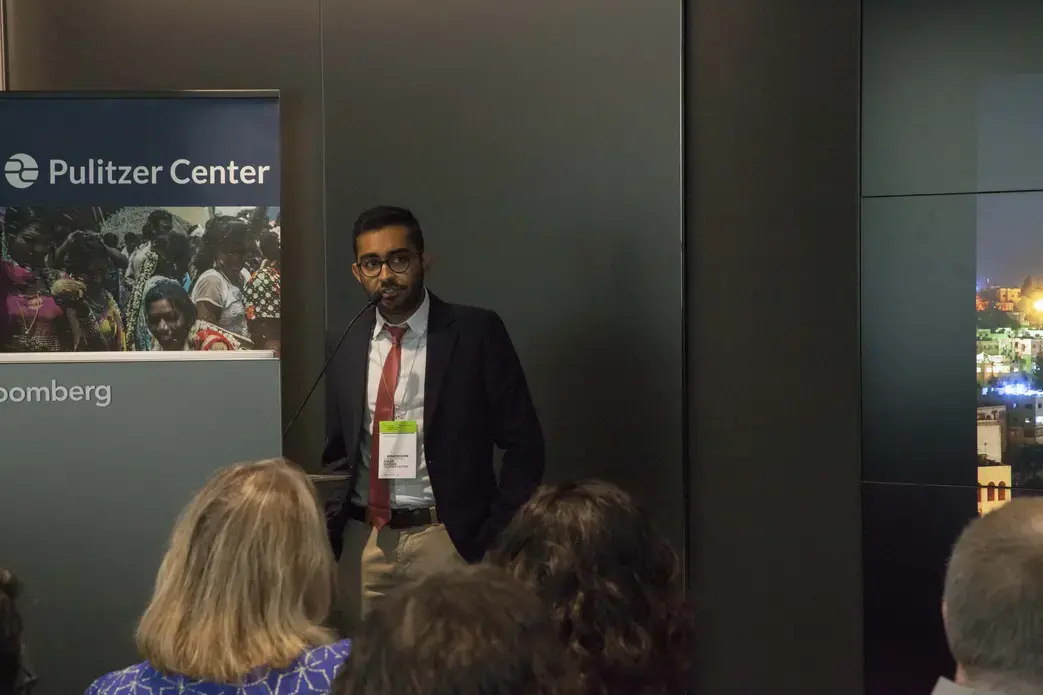 Aman Madan from Davidson College discusses his project: 'Inside Jordan: Life after the Syrian War.' Image by Jin Ding. Washington, DC, 2017.